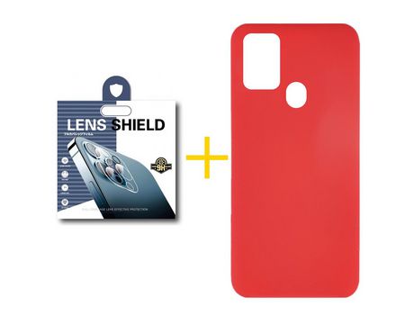 Pack 1 Película de Cámara trasera + Funda SKYHE por Samsung Galaxy A21s Silicona Líquida Rojo
