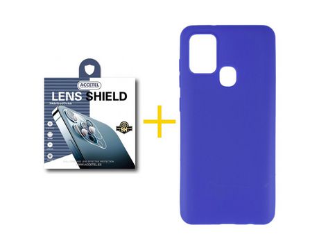 Pack 1 X Protector de Cámara trasera + Funda ACCETEL para Samsung Galaxy A21s Silicona Liso Azul