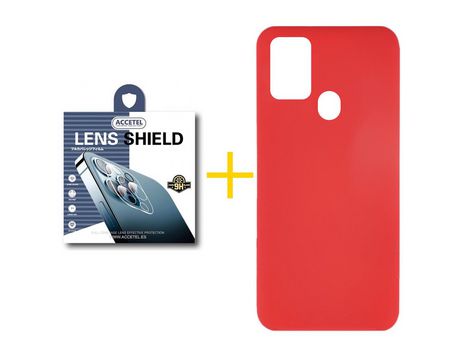 Pack 1 X Protector de Cámara trasera + Funda ACCETEL para Samsung Galaxy A21s Silicona Líquida Rojo