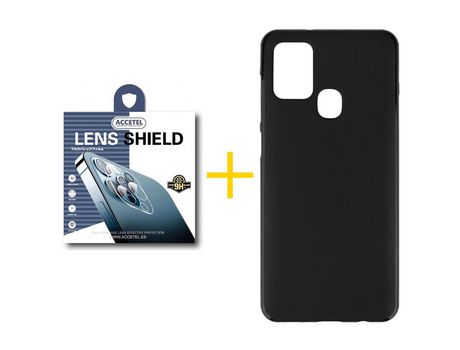 Pack 1 X Protector de Cámara trasera + Funda ACCETEL para Samsung Galaxy A21s Silicona Liso Negro