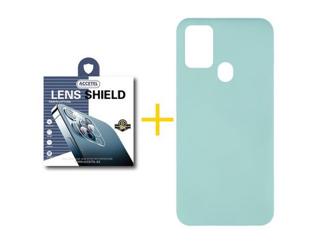 Pack 1 X Protector de Cámara trasera + Funda ACCETEL para Samsung Galaxy A21s Silicona Líquida Verde-Agua