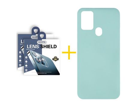 Pack 2 X Protector de Cámara trasera + Funda ACCETEL para Samsung Galaxy A21s Silicona Líquida Verde-Agua