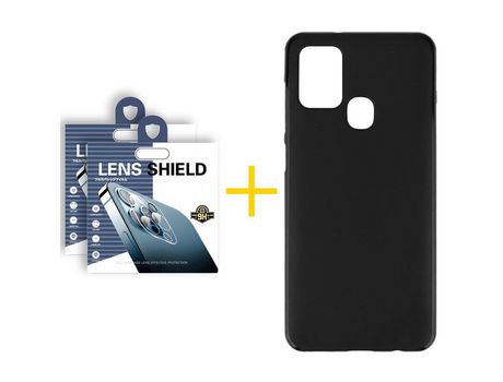 Pack 2 Películas de Cámara trasera + Funda SKYHE por Samsung Galaxy A21s Silicona Liso Negro