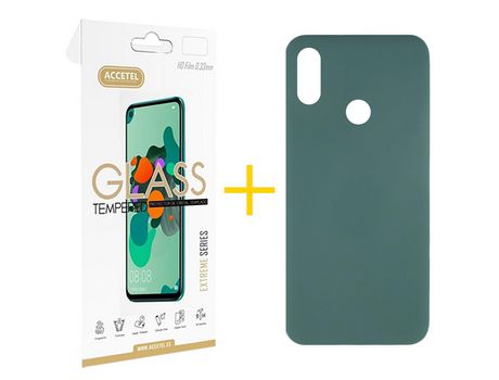 Pack 1 X Protector de Vidrio Templado 2.5D + Funda ACCETEL para Huawei Y6 2019 Silicona Líquida Verde