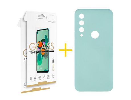 Pack 2 Películas 2.5D + Funda SKYHE por Huawei Y6P Silicona Líquida Verde-Água