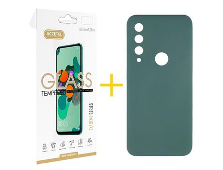 Pack 1 X Protector de Vidrio Templado 2.5D + Funda ACCETEL para Huawei Y6P Silicona Líquida Verde