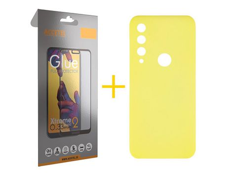 Pack 1 X Protector de Vidrio Templado Full + Funda ACCETEL para Huawei Y6P Silicona Líquida Amarillo