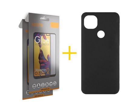 Pack 2 X Protector de Vidrio Templado Full + Funda ACCETEL para Xiaomi Redmi 9C NFC Silicona Líquida Negro