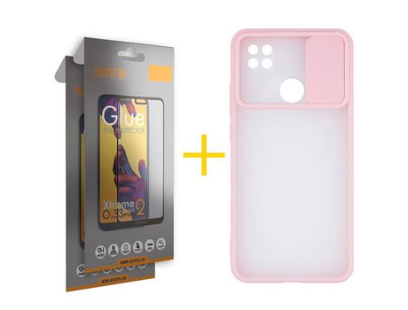 Pack 2 X Protector de Vidrio Templado Full + Funda ACCETEL para Xiaomi Redmi 9C NFC Gel Protección Cámara Rosa