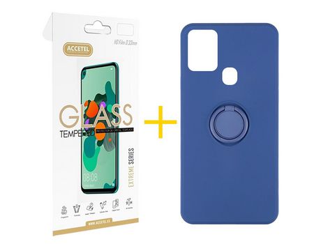 Pack 1 X Protector de Vidrio Templado 2.5D + Funda ACCETEL para Samsung Galaxy A21s Gel O-Ring Azul