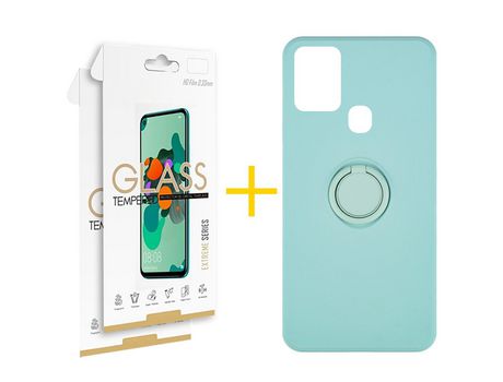 Pack 2 Películas 2.5D + Funda SKYHE por Samsung Galaxy A21s Gel O-Ring Verde-Auga