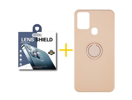Pack 1 X Protector de Cámara trasera + Funda ACCETEL para Samsung Galaxy A21s Gel O-Ring Rosa Pastel