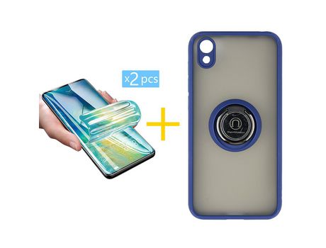 Pack 2 Películas + Funda SKYHE por Huawei Y5 2019 Gel Bumper con Anillo Azul