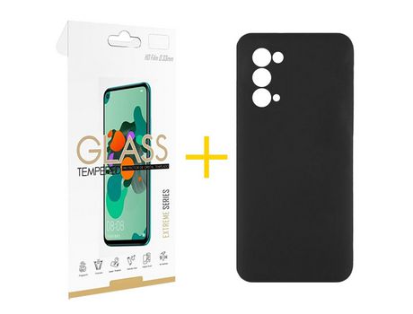 Pack 1 Película 2.5D + Funda SKYHE por Oppo A74 5G Silicona Líquida Negro