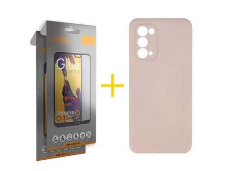 Pack 2 X Protector de Vidrio Templado Full + Funda ACCETEL para Oppo A74 5G Silicona Líquida Rosa