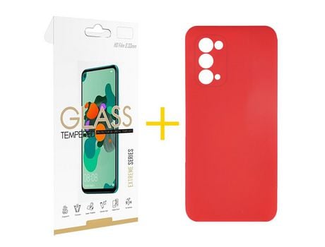 Pack 1 Película 2.5D + Funda SKYHE por Oppo A74 5G Silicona Líquida Rojo