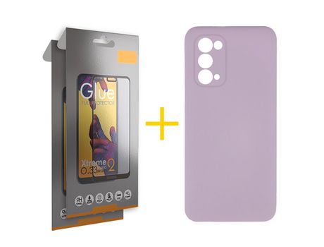 Pack 2 Películas Full + Funda SKYHE por Oppo A74 5G Silicona Líquida Morado