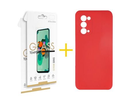Pack 2 Películas 2.5D + Funda SKYHE por Oppo A74 5G Silicona Líquida Rojo