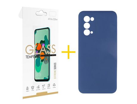 Pack 1 Película 2.5D + Funda SKYHE por Oppo A74 5G Silicona Líquida Azul