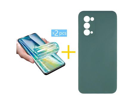 Pack 2 X Protector de Vidrio Templado Hidrogel + Funda ACCETEL para Oppo A54 5G Silicona Líquida Verde