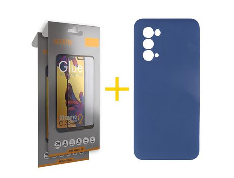 Pack 2 X Protector de Vidrio Templado Full + Funda ACCETEL para Oppo A54 5G Silicona Líquida Azul