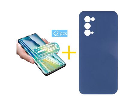 Pack 2 Películas + Funda SKYHE por Oppo A74 5G Silicona Líquida Azul Oscuro