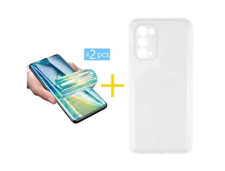 Pack 2 X Protector de Vidrio Templado Hidrogel + Funda ACCETEL para Oppo A54 5G Silicona Líquida Transparente Clear