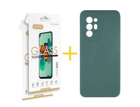 Pack 2 X Protector de Vidrio Templado 2.5D + Funda ACCETEL para Oppo A94 5G Silicona Líquida Verde