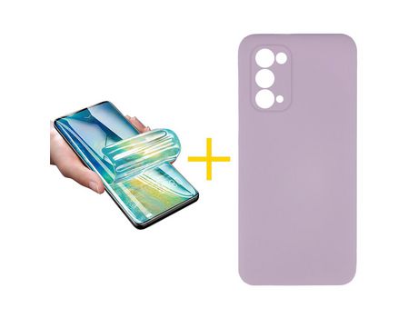 Pack 1 X Protector de Vidrio Templado Hidrogel + Funda ACCETEL para Oppo A74 5G Silicona Líquida Morado