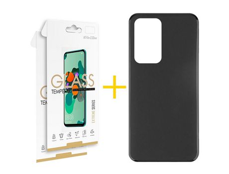 Pack 2 Películas 2.5D + Funda SKYHE por Oppo A94 5G Silicona Liso Negro
