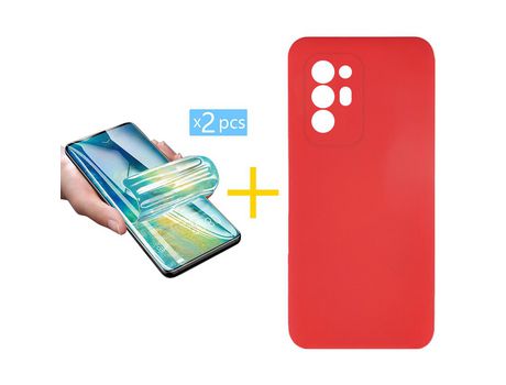 Pack 2 Películas + Funda SKYHE por Oppo A94 5G Silicona Líquida Rojo
