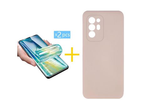 Pack 2 Películas + Funda SKYHE por Oppo A94 5G Silicona Líquida Rosa