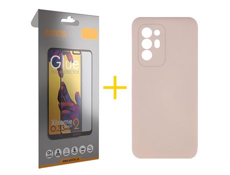 Pack 1 X Protector de Vidrio Templado Full + Funda ACCETEL para Oppo A94 5G Silicona Líquida Rosa