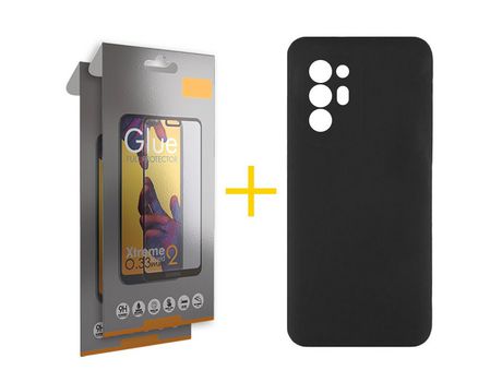 Pack 2 Películas Full + Funda SKYHE por Oppo A94 5G Silicona Líquida Negro