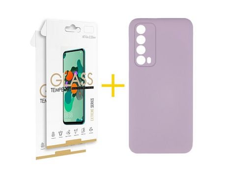 Pack 2 Películas 2.5D + Funda SKYHE por Huawei P Smart 2021 Silicona Líquida Morado
