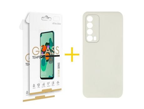Pack 2 Películas 2.5D + Funda SKYHE por Huawei P Smart 2021 Silicona Líquida Arena