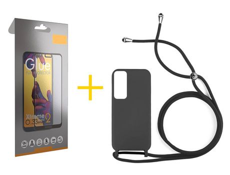 Pack 1 Película Full + Funda SKYHE por Huawei P Smart 2021 Gel con Cordón Negro
