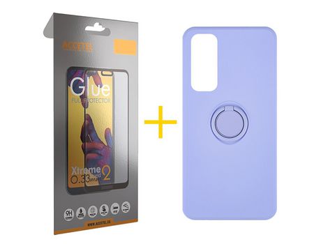Pack 1 X Protector de Vidrio Templado Full + Funda ACCETEL para Huawei P Smart 2021 Gel O-Ring Morado