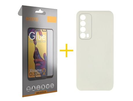 Pack 1 X Protector de Vidrio Templado Full + Funda ACCETEL para Huawei P Smart 2021 Silicona Líquida Arena