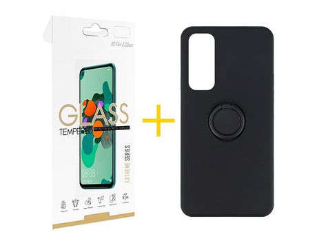 Pack 1 Película 2.5D + Funda SKYHE por Huawei P Smart 2021 Gel O-Ring Negro