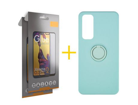 Pack 2 Películas Full + Funda SKYHE por Huawei P Smart 2021 Gel O-Ring Verde-Auga