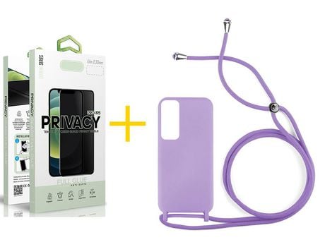 Pack 1 Película Antiespia + Funda SKYHE por Huawei P Smart 2021 Gel con Cordón Violeta