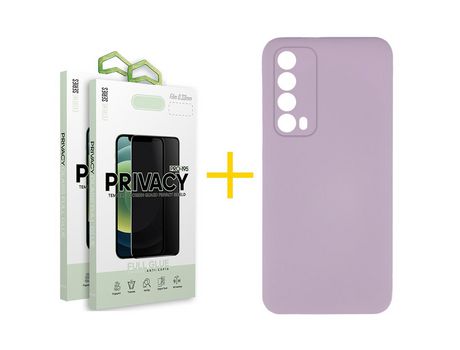 Pack 2 Películas Antiespia + Funda SKYHE por Huawei P Smart 2021 Silicona Líquida Morado
