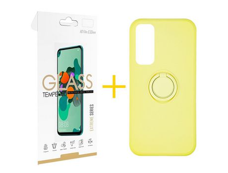 Pack 1 Película 2.5D + Funda SKYHE por Huawei P Smart 2021 Gel O-Ring Amarillo