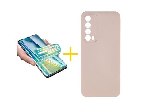 Pack 1 X Protector de Vidrio Templado Hidrogel + Funda ACCETEL para Huawei P Smart 2021 Silicona Líquida Rosa