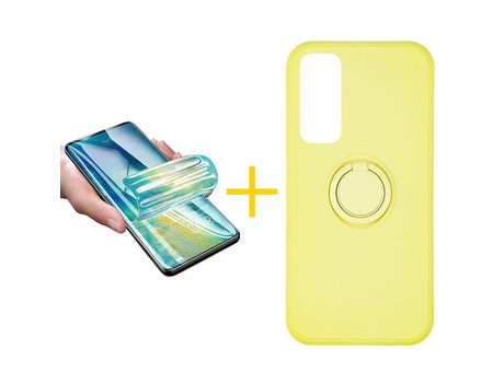 Pack 1 X Protector de Vidrio Templado Hidrogel + Funda ACCETEL para Huawei P Smart 2021 Gel O-Ring Amarillo