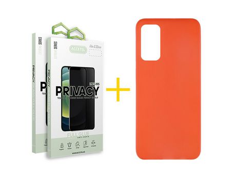 Pack 2 X Protector de Vidrio Templado Anti espía + Funda ACCETEL para Huawei P Smart 2021 Silicona Liso Rojo