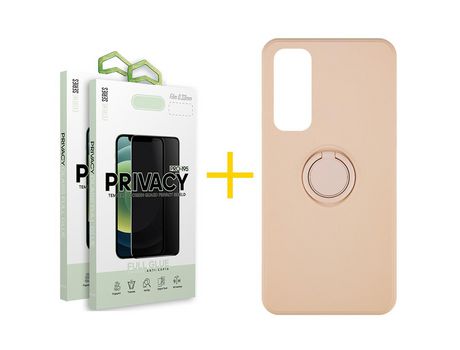 Pack 2 Películas Antiespia + Funda SKYHE por Huawei P Smart 2021 Gel O-Ring Rosa Pastel