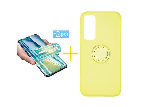 Pack 2 X Protector de Vidrio Templado Hidrogel + Funda ACCETEL para Huawei P Smart 2021 Gel O-Ring Amarillo