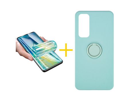 Pack 1 X Protector de Vidrio Templado Hidrogel + Funda ACCETEL para Huawei P Smart 2021 Gel O-Ring Verde-Agua